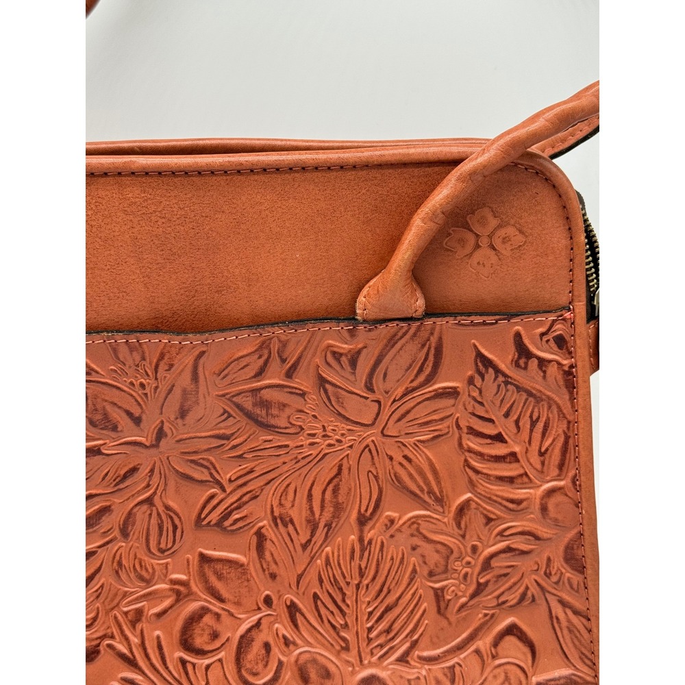 Patricia Nash Paris Satchel Tan Tooled Leather Floral Embossed Shoulder Bag - Picture 2 of 16